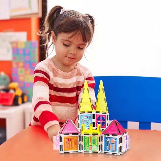 PicassoTiles Magnetic Tiles Toddler Toys Magnetic Building Blocks for Kids 61 Piece STEM Educational Toys for Girls & Boys Ages 3-12 Play for Preschool Learning Stocking Stuffer