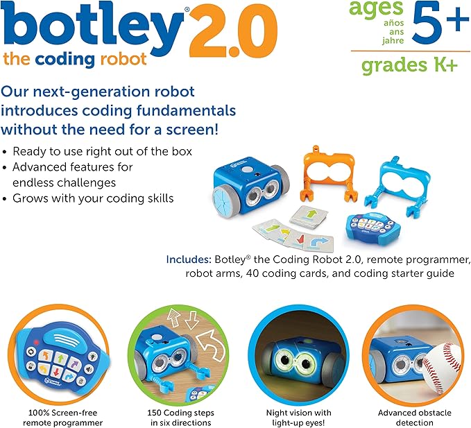 Learning Resources Botley the Coding Robot 2.0 - STEM Toys, Programming for Kids, Electronic Screen-Free Toys, Critical Thinking, Ages 5+,46 pieces