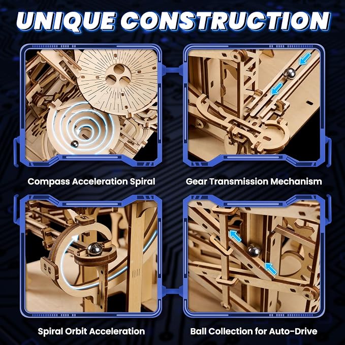 3D Wooden Puzzles for Adults: 330 pcs 3D Mechanical Wood Marble Run with Roller Coaster Model Kit for Brian Teaser to Build - Christmas Hobbies Craft Kits Puzzles for Adults Home Decor Gifts