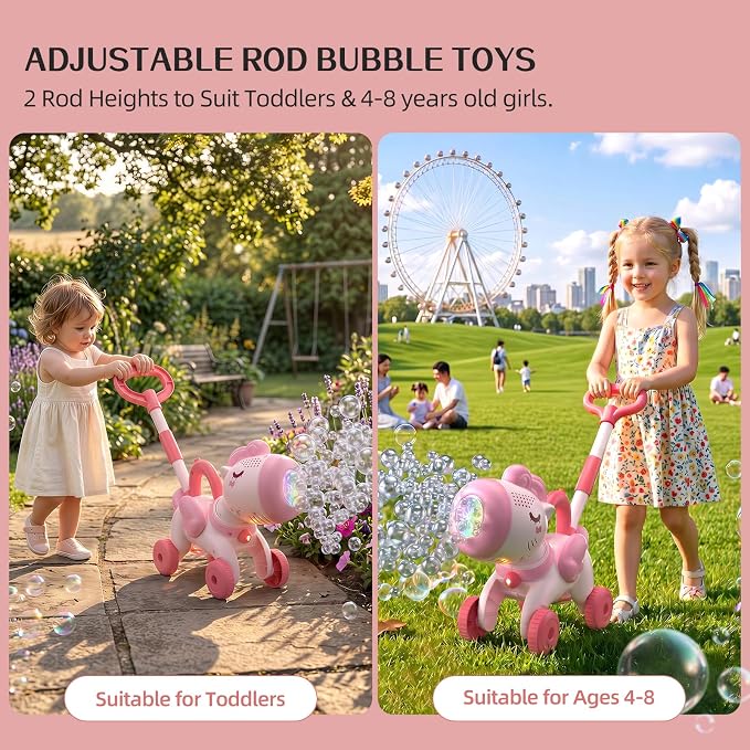 Bubble Machine for 2 3 4 5 6 Year Old Toddler Girl, Portable Unicorn Toys Bubble Maker, Bubble Lawn Mover Outdoor Toys W/Light, Birthday Gift for Toddler Girls Ages 2-4