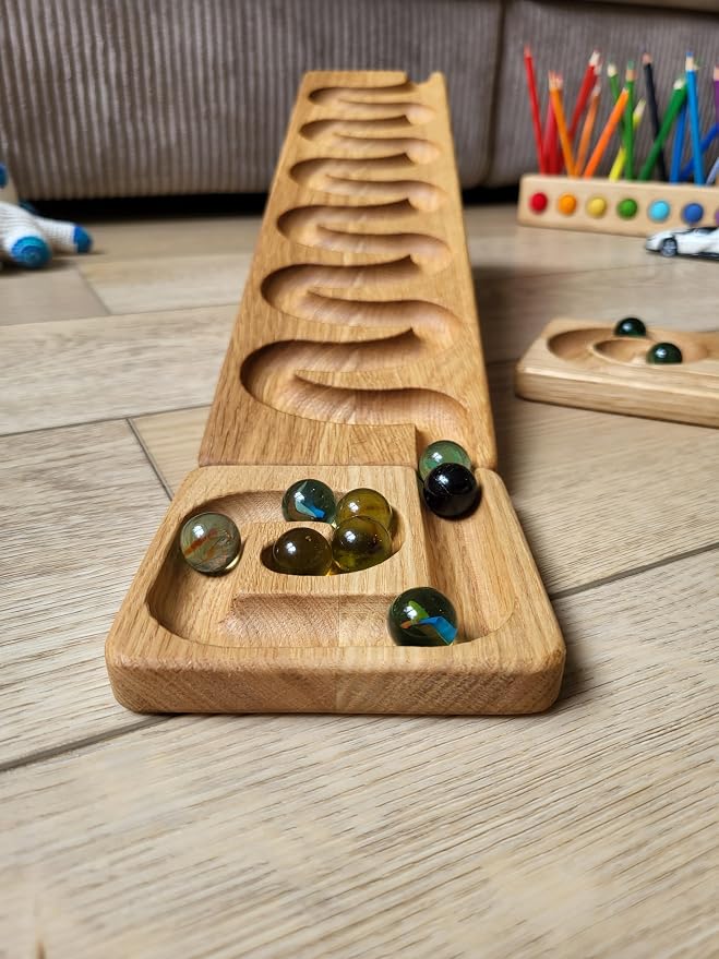 Marble Run Track Race Machine Wooden Maze Board Ball Run Course Gift for Kids Run Race Winding Track Roller (Waves)