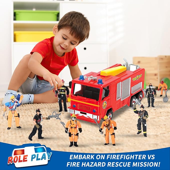 8 Pieces Firefighter Action Figures, Fireman Toys for 3 4 5 6 7+ Year Old Boys, 4-Inch Toy Figure & Playsets with Accessories, Ideal Gifts for Boys Girls Kids, Christmas Stocking Stuffers Party Favor