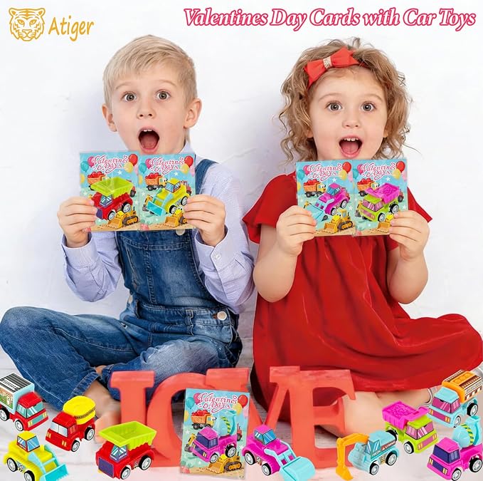 Car Toys for Ages 3-5 Kids - 27PCS Valentine Gifts with Pull Back Cars Truck Vehicles Set for Boys Girls, Construction Toy for Class Party Favors, Potty Training Reward for Kid Classroom