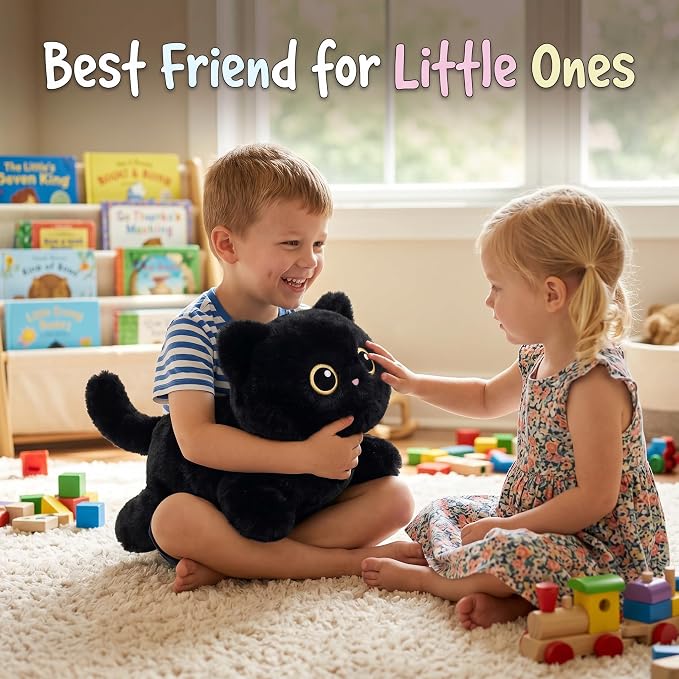 Weighted Cat Stuffed Animal, 20-Inch, 4 lbs Black Cat Plush, Cuddly Soft Plushie Pillow Gift for Kids & Adults