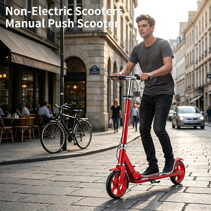 Scooters for Kids 8-12, Teens & Adults - Foldable&Portable Commuter Scooter with 8" Wheels, Bell, Hand Brake & Adjustable Height 30"-40.5", 240 lbs, Manual Push Scooter for Campus & Park