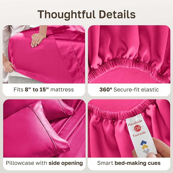 California Design Den Soft Twin XL 100% Cotton Sheet Sets, 400 Thread Count Good Housekeeping Award Winner, Silky Sateen Weave, Long Staple Cotton Twin XL Bed Sheet Set - Hot Pink