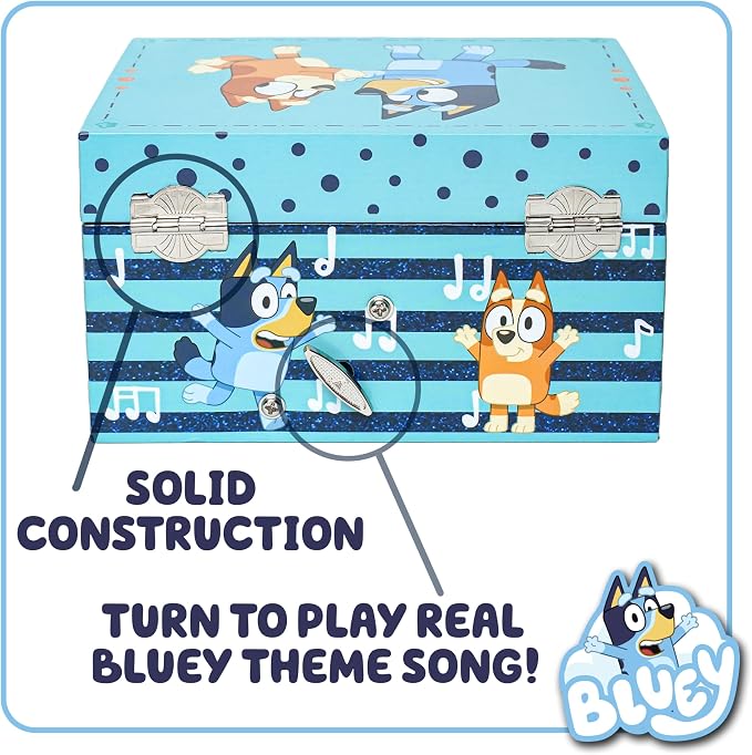 Bluey Jewelry Box for Girls Musical Jewelry Box with Spinning Figurine, Bluey Toys for Kids Ages 3-5 Plays Bluey Theme Song