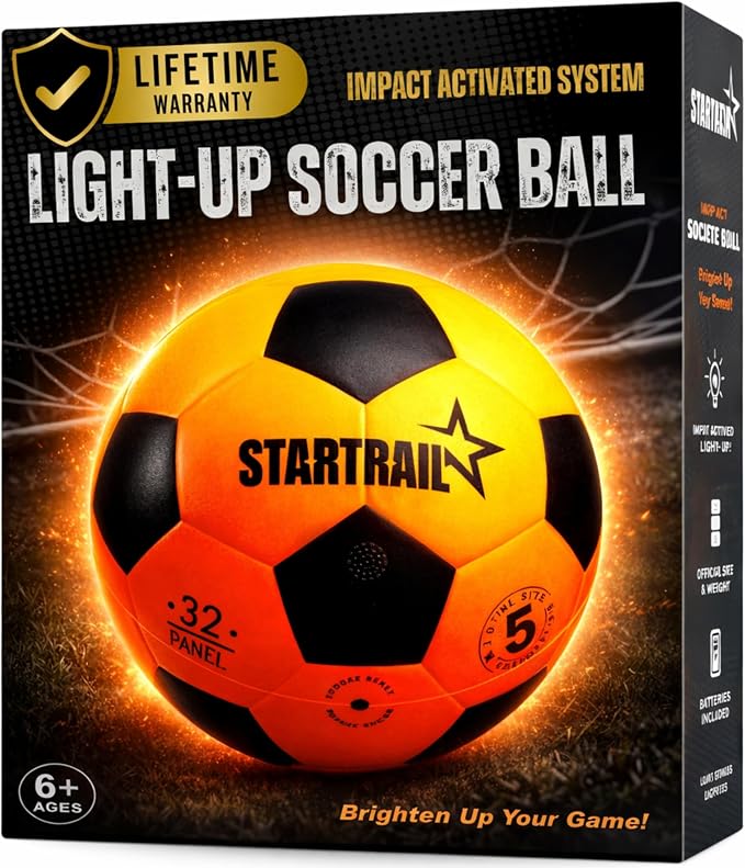 Light Up Soccer Ball, Glow in the Dark Ball NO 5, Soccer Gifts for Boys 8-12, 12-14 Year Old, Kids & Teens Gift Ideas, Sports Toys for Boy & Girl Ages 8 9 10 11 12 13 14 15, Glowing Outdoor Activity