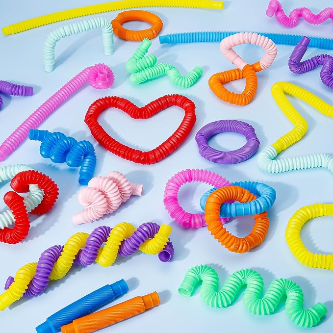 Pop Tubes, 60PCS Fidget Sensory Toys, Party Favors,Birthday Gifts,Goodie Bag Stuffers, Classroom School Reward,Creative STEM Learning & Fun for Toddler Kids(10 Colors)