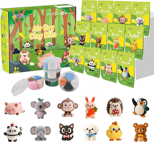 Nicella Air Dry Clay Kit, 12 Animals Modeling Clay for Kids, Model Magic Clay with Sculpting Tools and Tutorials, Safe & Non-Toxic, DIY Arts & Crafts School Projects, Home Party Favors for Boys Girls
