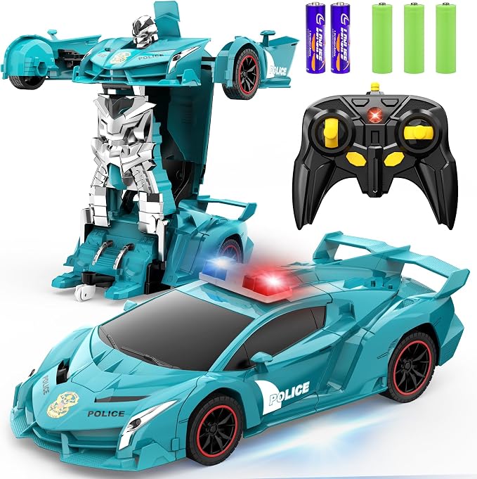 FDJ Remote Control Car - 2 in 1 Transform Car Robot, One Button Deformation to Robot with Flashing Lights, 1:18 Scale Transforming Car, 360 Degree Rotating Drifting, Car Toys for Boys