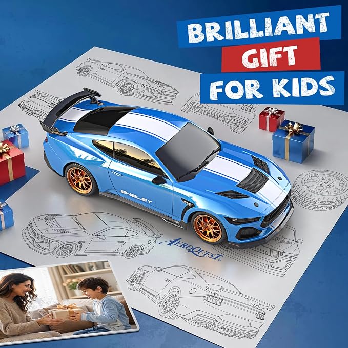 AEROQUEST Ford Remote Control Car,Officially Licensed Ford Shelby Super Snake,1:24 Scale Toy Car for Kids,Electric Sport Racing Hobby RC Cars,Birthday Gift for Boys and Girls（Blue）