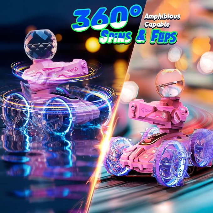 Amphibious Remote Control Car for Boys Kids - 4WD Amphibious 2.4 GHz 360°Rotation RC Cars - Water and Land RC Stunt Car Toy for 5 6 7 8 9 10 Year Old Boys Girls Christmas Birthday Gifts