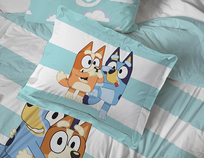 Jay Franco Bluey & Bingo 7 Piece Queen Size Bed Set - Includes Comforter & Sheet Set - Super Soft Kids Bedding Fade Resistant Microfiber