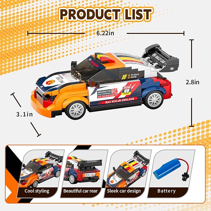 STEM Building Toys for 6 7 8 9 Years Old, 261PCS Remote Control RC Race Car Engineering Construction Kit, Educational Learning Blocks Set, Best Birthday Gift for Boys Girls Ages 6-8+