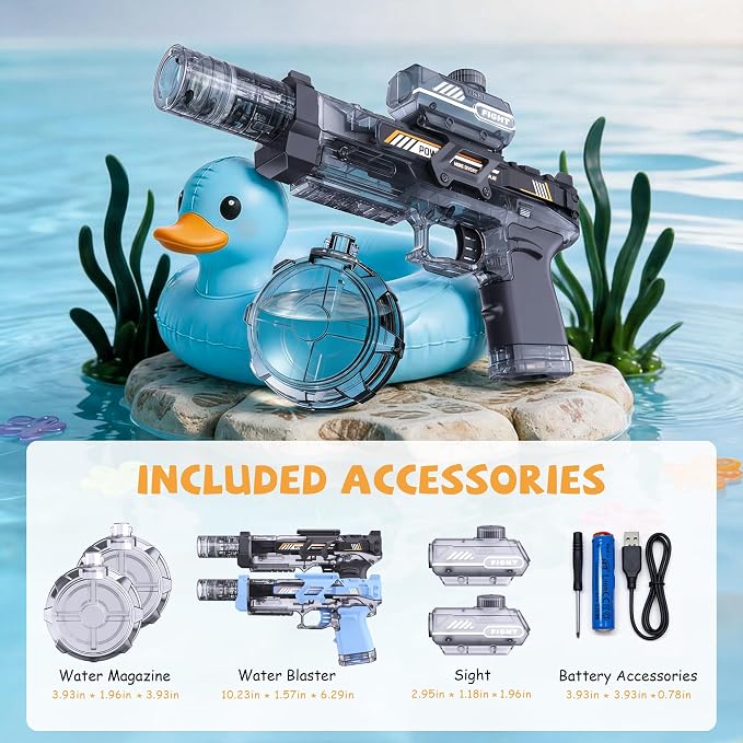 2 Pack Water Gun for Kids Boys, Squirt Water Gun for Kids with LED Light & 25 FT Shooting Range, Large Capacity No Leak Water Guns, Summer Swimming Pool Beach Outdoor Water Fighting Parties Toys