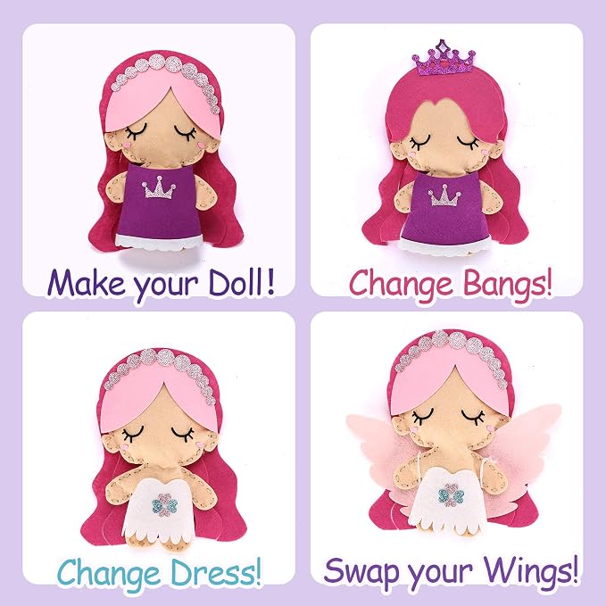 Cymbana Sewing Kit for Kids 5 Princess, Make Your Own Beginner Sewing Kits Ages 6+, Felt Craft Fashion Designer Kits for Girls