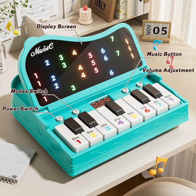 Piano for Kids, Piano Keyboard Learning Toys for Kids Boys Girls Ages 3 4 5 6 7 Year Old, 7 Modes Educational Toy Keyboard Piano with Light-Up Keys, Travel Piano Toy Music Rhythm Machine Birthday Gift