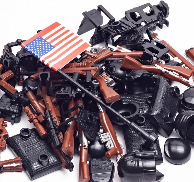 63 Pcs US Brown Toy Soldiers Figures,Toy Set, US Weapons Pack Military Army Battle, Toy Set Weapon Battle Building Blocks Compatible with Major Brand, 3 Years Old and up