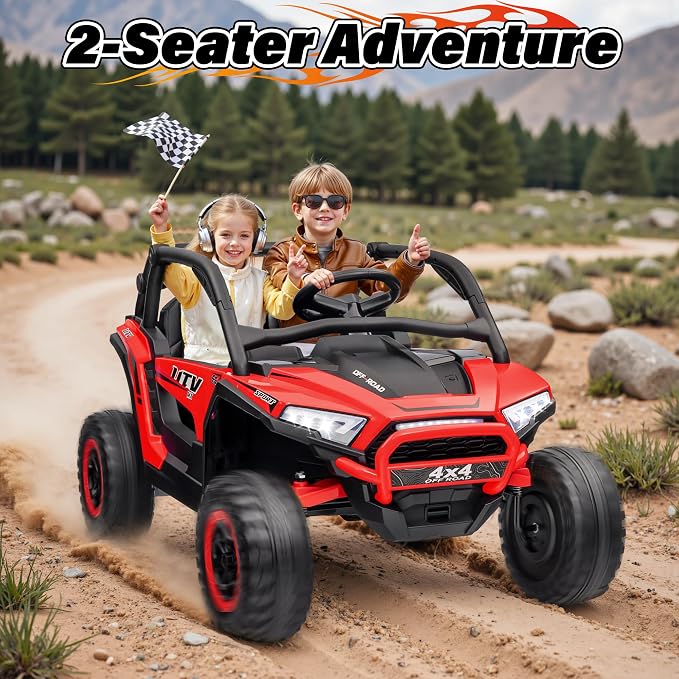 24V Ride on Car, 2 Seater XL 4X4 Off-Road UTV w/RMP2000W Powerful Motors, Remote Control, Bluetooth Music, LED Lights, 24 Volt Ride on Toys for Big Kids, Red