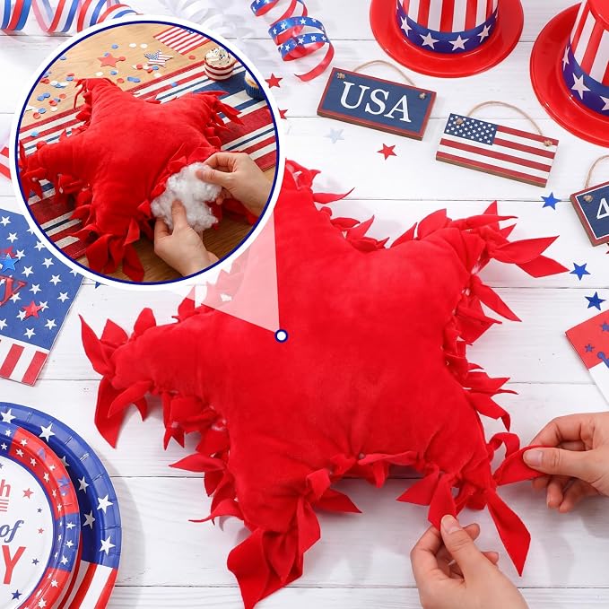 Weysat 6 Sets Patriotic Star Fleece Tied DIY Pillow Craft Kits Independence Day USA 4th of July Red White Blue 250th Fleece Tied Pillow Craft for Fourth of July Memorial Day Party Favor