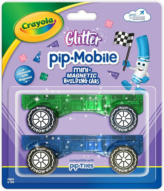 Crayola PIP-Mobiles Rolling Chassis Accessory for Magnetic Building Tiles – Add Wheels to Crayola PIP-Tile Sets – STEM Learning Toy for Kids Ages 3+ – Creative, Educational Toy - 2-Pack (Glitter)