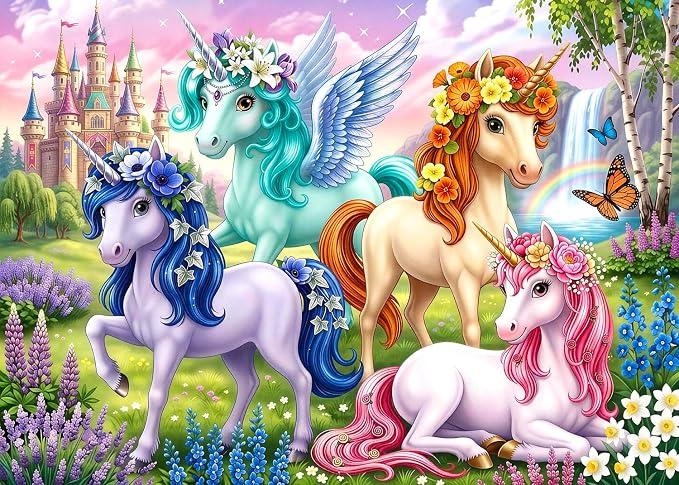 Puzzles for Kids Ages 6-8 8-10 Year Old - Castle & Unicorns Puzzle,200 Pieces Jigsaw Puzzles for Kids, Learning Educational Toys for Boys and Girls