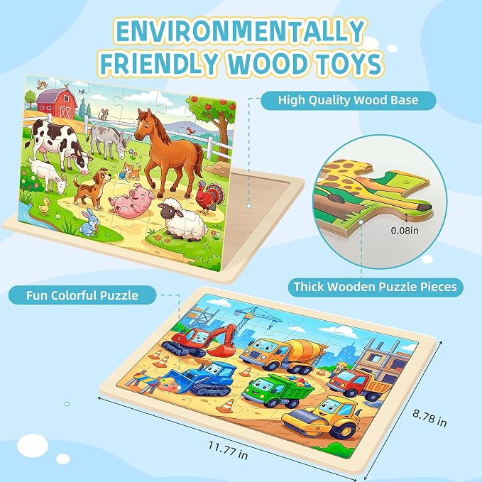 6-Pack Wooden Puzzles for Kids Ages 3-5, 30 Piece Jigsaw Puzzles Puzzles for Kids Ages 4-6, Education Preschool Sets Games for Boy Girl 3 4 5+ Years Old