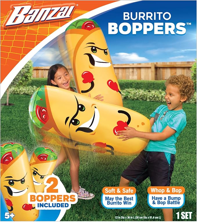 Banzai: Burrito Boppers - 2 Inflatable 36" Bumpers Toys, Giant Food-Themed Battle Play, Air-Cushioned, Swing Whop & Bop, in-Outdoor Game, Kids 5+