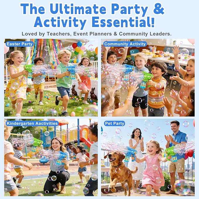 2-Pack Bubble Guns for Kids 4-8: Automatic Bubble Machine Gun with Bubble Solution Refill & LED Light - Great Party Toys for Outdoor Easter Wedding Birthday - Summer Toy for Toddlers
