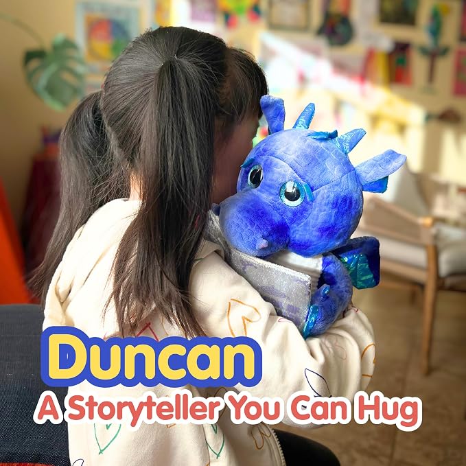 Cuddle Barn | Duncan The Storytelling Dragon with Light Up Eyes |Animated Stuffed Animal Plush Toy | Mouth Moves, Head Sways and Eyes Light Up | Recites 5 Fairy-Tales - 11"