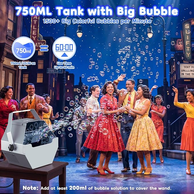 Theefun Bubble Machine: 750ML Metal Automatic Bubble Maker, Portable Professional Bubble Blower Operated by Plug-in Bubble Machine for Parties Weddings Indoor and Outdoor Use, Silver-Gray
