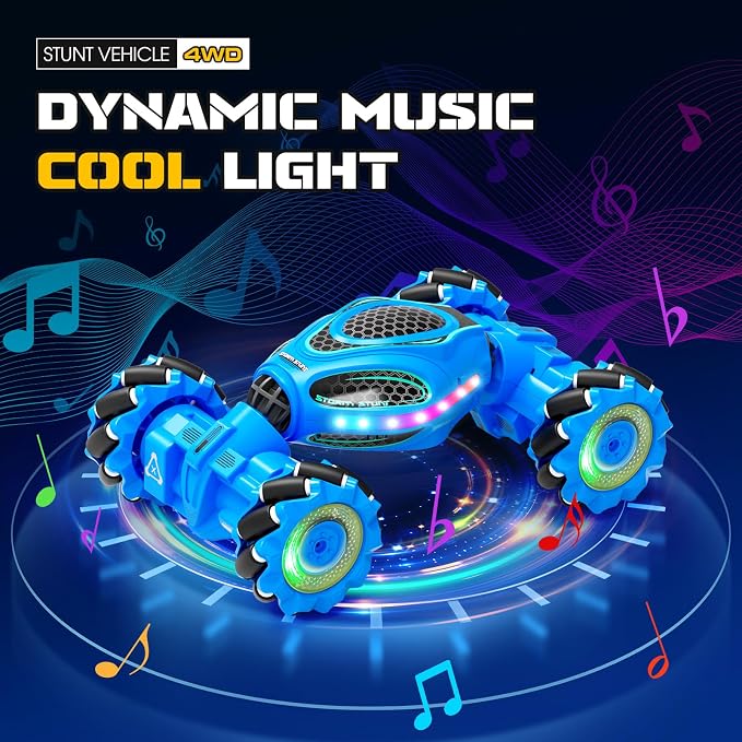 Gesture Sensing RC Stunt Car - Boys Toys Age 6-12, 4WD Hand Controlled Remote Control Drift Twist Offroad 360° Rotation Car with Light & Music, Cool Birthday Presents and Ideas Gifts for Kids Blue