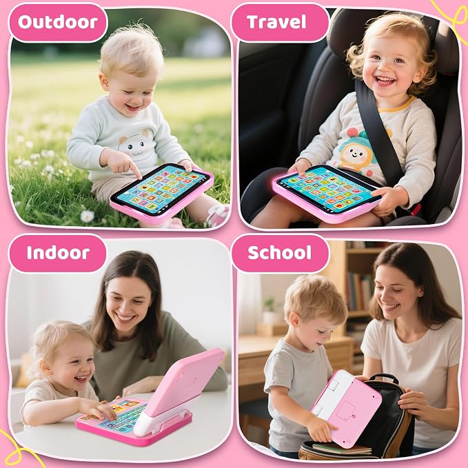 Learning Toy for Kids 1 2 3 Year Old Boys Girls, Learning Laptop for Toddlers 1-3, Interactive Educational Toys with Music Sounds Lights, Christmas Birthday Gifts for Baby Kids Age 12-18 Months, Pink