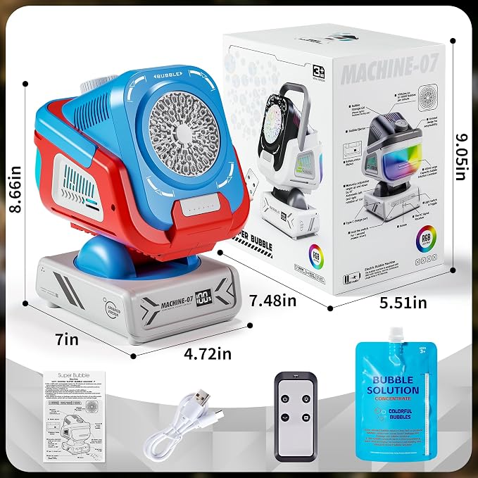 Bubble Machine,Bubble Maker for Party,Outdoor Toys for Kids,Rechargeable/with Remote Control / 7 Color RGB Lights,Wedding Birthday Party, Summer Activities Bubble Blower Gift for Boys & Girls