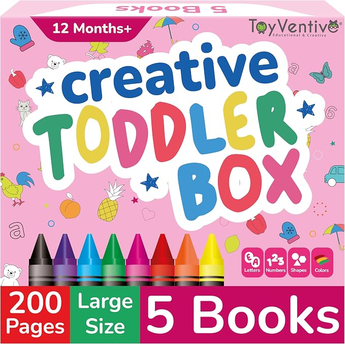 Coloring Books For Toddlers 1-3 with Jumbo Toddler Crayons - Toddler Coloring Set with Coloring Books for Kids Ages 3-5, Large Pages 8.5''x 11'', Simple Images & Crayons for Toddlers 1-3, in Pink Box