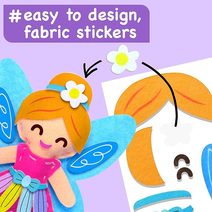 EZCRA Fairy Sewing Kit for Kids Ages 4-8 - Learn to Sew Craft Kit - 8-in-1 Beginner Sewing Projects for Girls - Gift for Kids with Full Instructions & Felt Stickers