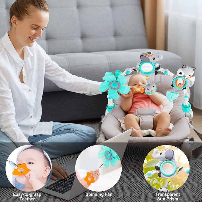 Lynncare Adjustable Arch Bassinet Toys for Infant & Toddlers, Stroller Arch, Baby Crib Toys with Fascinating Hanging for Stimulating Baby’s Senses and Developing Motor Skills