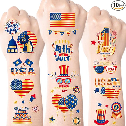 JCFIRE 4th of July Decorations, Temporary Tattoos for Kids Adults, Patriotic Decorations, Fourth of July Accessories, Red White And Blue Party Supplies for Independence Day