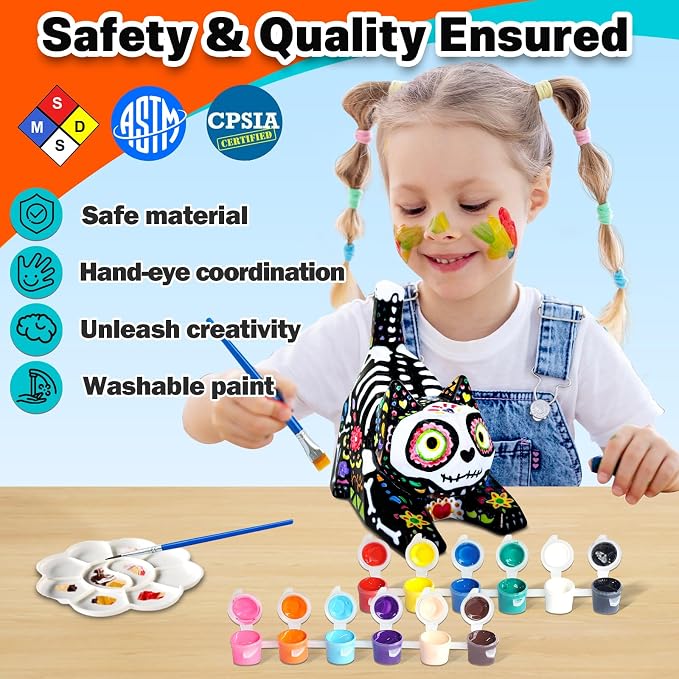 FUNZBO 4.3in Paint Your Own Cat Lamp Kit - Arts and Crafts Supplies Painting for Kids Teens, DIY Night Light Toy for Girls Boys Age 3 4 5 6 7 8 9 10 11 12 13 Birthday Gifts