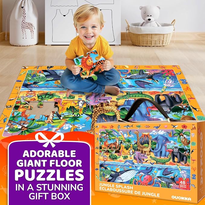 QUOKKA Giant Floor Puzzles for Kids Ages 4-6 – 2x3 Ft Search and Find Jumbo Jigsaw Puzzles for Kids Ages 3-5 – 48 Above and Beyond Africa Animals Scene for 4-8 yo – Toy with Gift Box for Toddlers