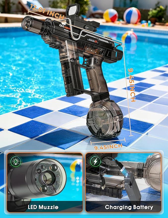Electric Water Gun 2 Pack,CreatiMachi Automatic Water Gun SMG Black(2026) | Powerful,Long Range Splashy Aquatic Blaster with LED,ideal Gift for Kids Teens Age 4+,Adults,Summer Play Watergun Toys