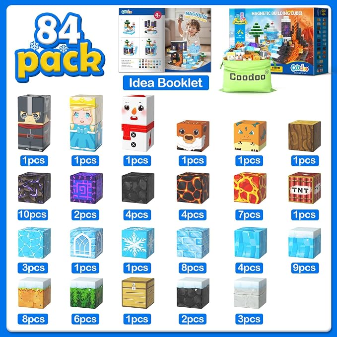 Coodoo 110PCS Magnetic Blocks - Build Mine Magnet World Magic Sword Portal Set, Magnet Kids Toys for Boys & Girls Age 3-5 4-8 5-7, STEM Magnetic Tiles Building Games Sensory Outdoor Toddler Toys
