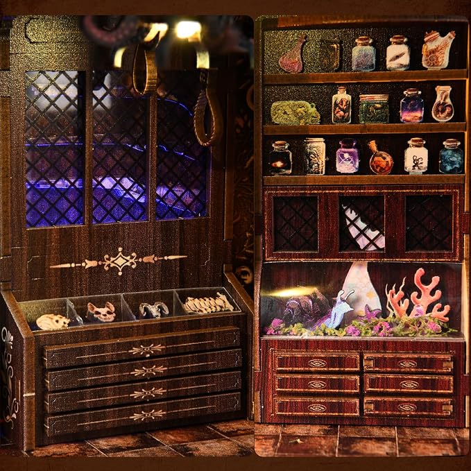 Book Nook Kit, DIY Miniature House Dollhouse Kit 3D Puzzle for Adults | Booknook Bookend Bookshelf Decor Tiny House Model Build with Dust Cover, Gifts for Family and Friends