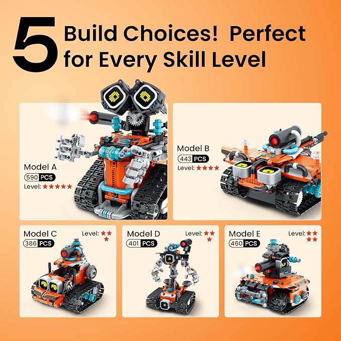 Sillbird Robot Building STEM Kit with Remote Control for Boys Ages 8-14, Coding Gifts for Kids Birthday, Buildable 5in1 Robotics Toy with 596 Pieces