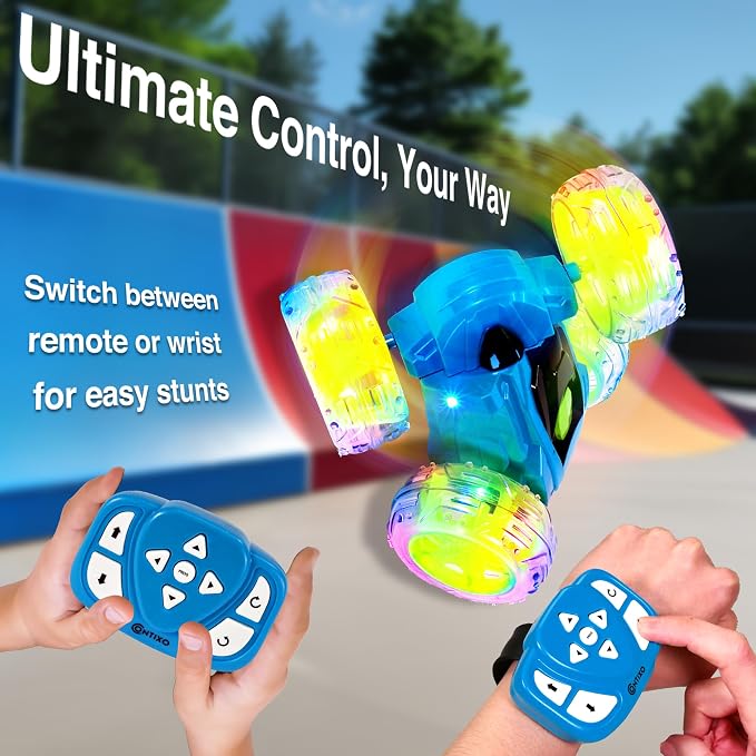 Contixo SC3 RC Stunt Car, Blue 2.4GHz 4WD Double-Sided 360° Rotating flip Racer Remote Control Toy Cars with LED Lights for Kids Girls Boys Age 4-12 Birthday Gift