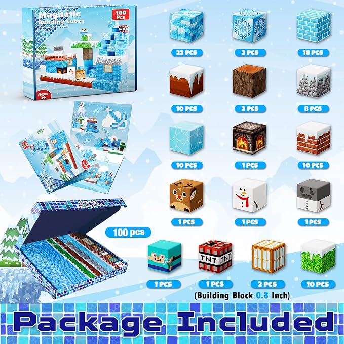 GraceDuck Magnetic Blocks - 100PCS Magnetic Blocks Build Ice Castle - Magnetics Toys for Montessori Toddler Easter Christmas Birthday Gifts - STEM Sensory Toys for 3 4 5 6 7 8 9 10 Year Old Girls
