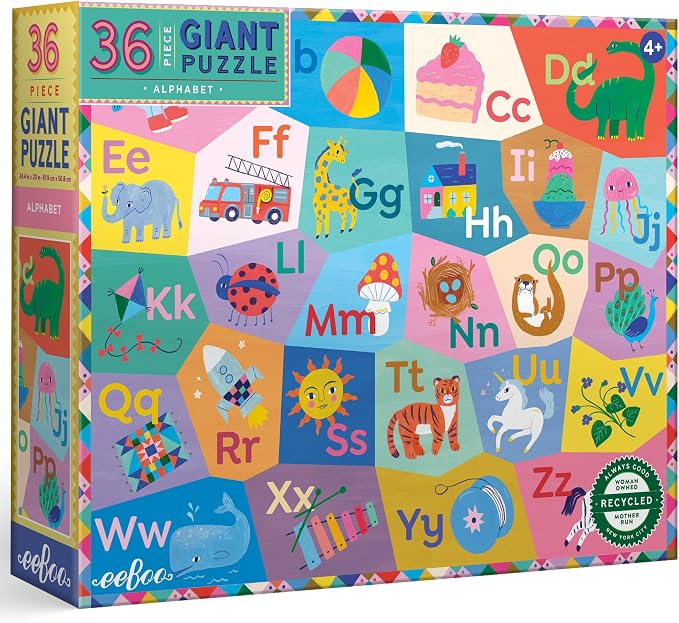 eeBoo 36 Piece Giant Floor Puzzle - Alphabet Children's Puzzle ABC & Animal Themed, Large Pieces for Small Hands to Develop Motor Skills