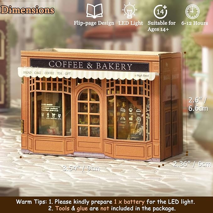 TuKIIE DIY Miniature Dollhouse Kit with Furniture, 1:32 Scale Opened & Closed Mini Cube Wooden Doll House Book Nook Creative Room for Kids Teens Adults(Bagel Time)
