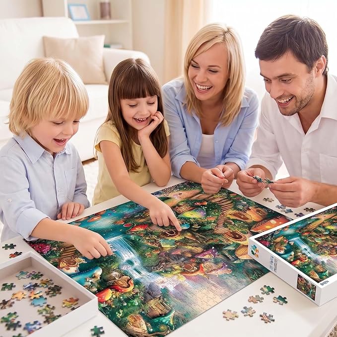 Mushroom Castle 1000 Piece Puzzle for Adults,Mushroom Garden Waterfall Puzzles for Adults 1000 Pieces,Challenging and Hard Difficult Mosaic Jigsaw Puzzles Toy Games 1000Pieces 27.5 X 19.7inch